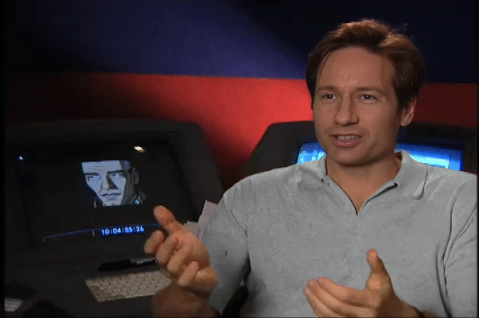 David Duchovny being interviewed as part of the press tour for the game XXIII. Duchovny voiced the amnesiac main character.