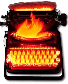 Logo for 30,000 Words Per Second - a burning typewriter